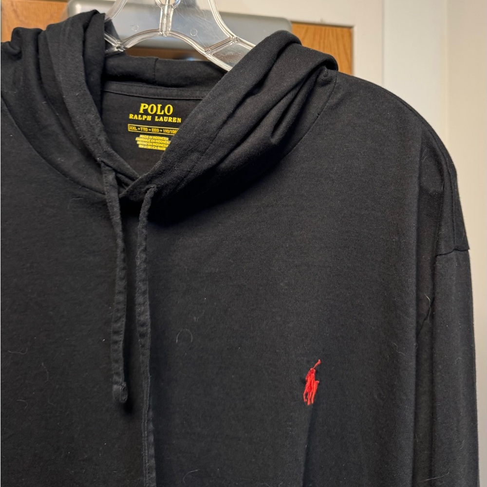 XXL Polo Ralph Lauren Mens Hooded T-Shirt Pony Logo knit Long Sleeve Black